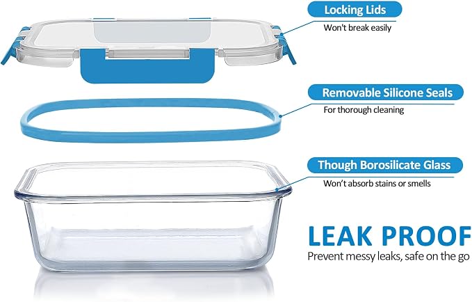 M MCIRCO 30 Pieces Glass Food Storage Containers with Upgraded Snap Locking Lids,Glass Meal Prep Containers Set - Airtight Lunch Containers, Microwave, Oven, Freezer and Dishwasher Friendly, Blue - Image 3