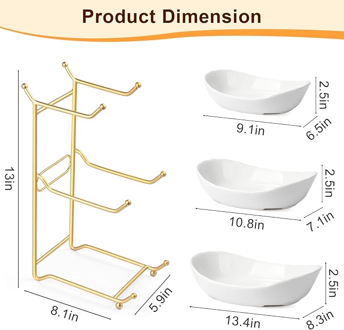 Fruit Bowl for Kitchen Counter Large, 3 Tier Fruit Basket for Counter, Ceramic Holder, Tiered Stand with Metal Stand, Detachable Rack for Fruit Vegetable Snack Dessert Storage (White) - Image 2