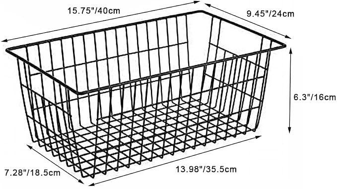 SANNO Freezer Baskets Wire Storage Baskets Closet Baskets Bin Farmhouse Organizer Storage Bins Large Organizer Bins for Home, Office, Bathroom, Pantry Organization Storage -Black Set of 3, 15.7" - Image 9