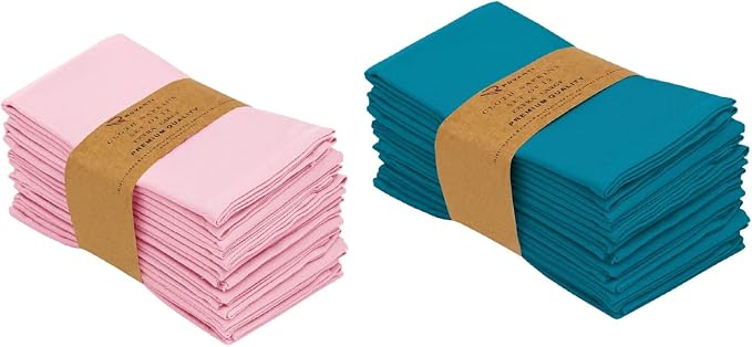 RUVANTI Bundle of 12-Pack Cloth Napkins Teal with 12-Pack Cloth Napkins Pink (18x18 Inch) Cotton Blend. Soft, Washable Kitchen Linen for Dinner, Weddings & Cocktail Parties. by Ruvanti