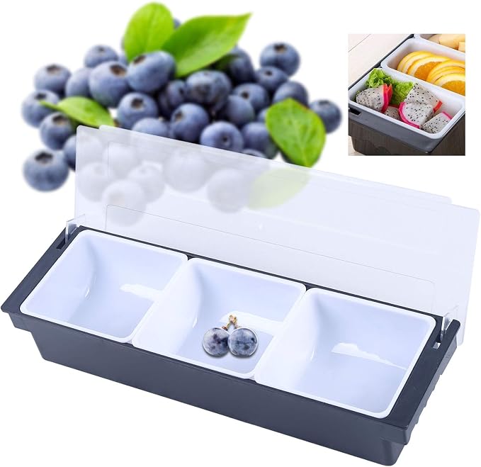 Commercial 3 Compartment Condiment Dispenser, 3 Tray Fruit, Veggie, Condiment Caddy with Lid Topping Organizer for Nacho & Taco Bars, Ice Cream, Fruit, Salad Bar Suitable in Commercial or Family - Image 6