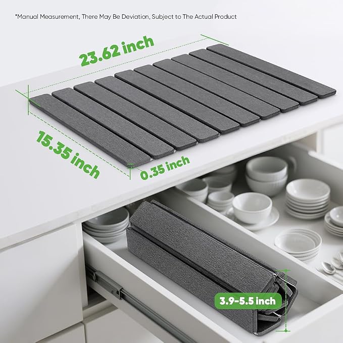 Stone Drying Mat for Kitchen Counter, Quick Diatomaceous Earth Mats for Dishes, 24"L x 16" W Super Absorbent Fast-Drying Collapsible Countertop Stone Mat (Dark Grey, 24" x 16") - Image 3