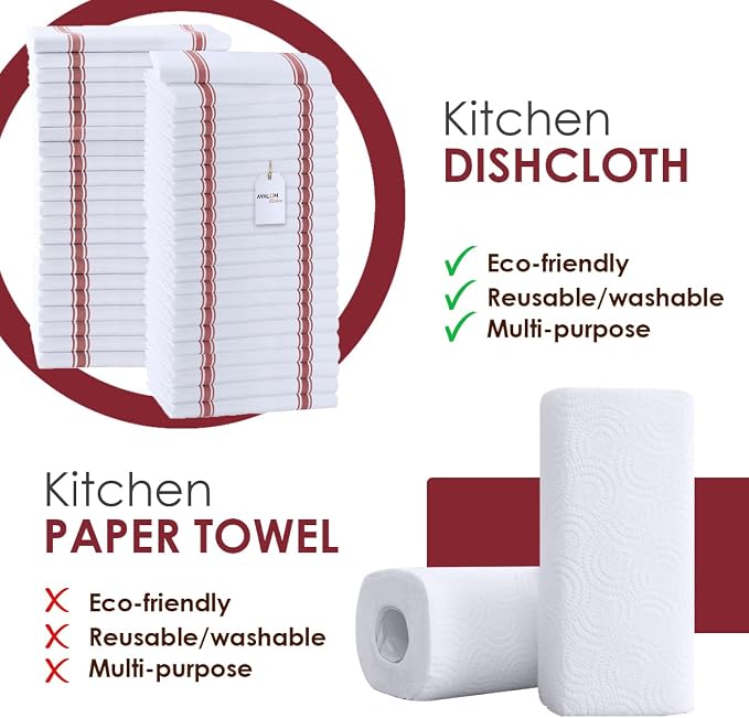 Dish Towels 45 Pack Red Stripe 100% Cotton Kitchen Towel 15x25 Inch Tea Towels, Dish Cloths for Washing Dishes, Kitchen Rags for Drying Dishes - Image 2