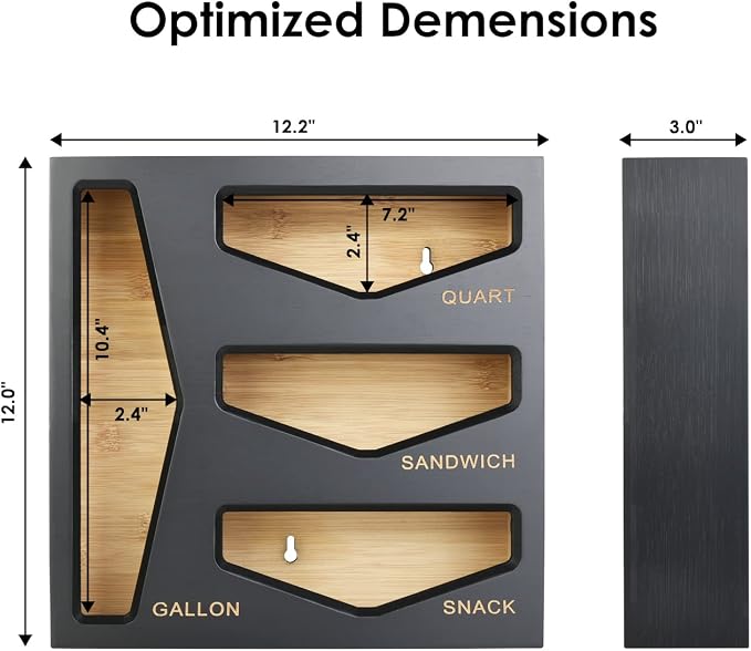 Bamboo Bag Storage Organizer for Kitchen Drawer, Baggie organizer, Compatible with Gallon, Quart, Sandwich and Snack Variety Size Bags (Black) - Image 5