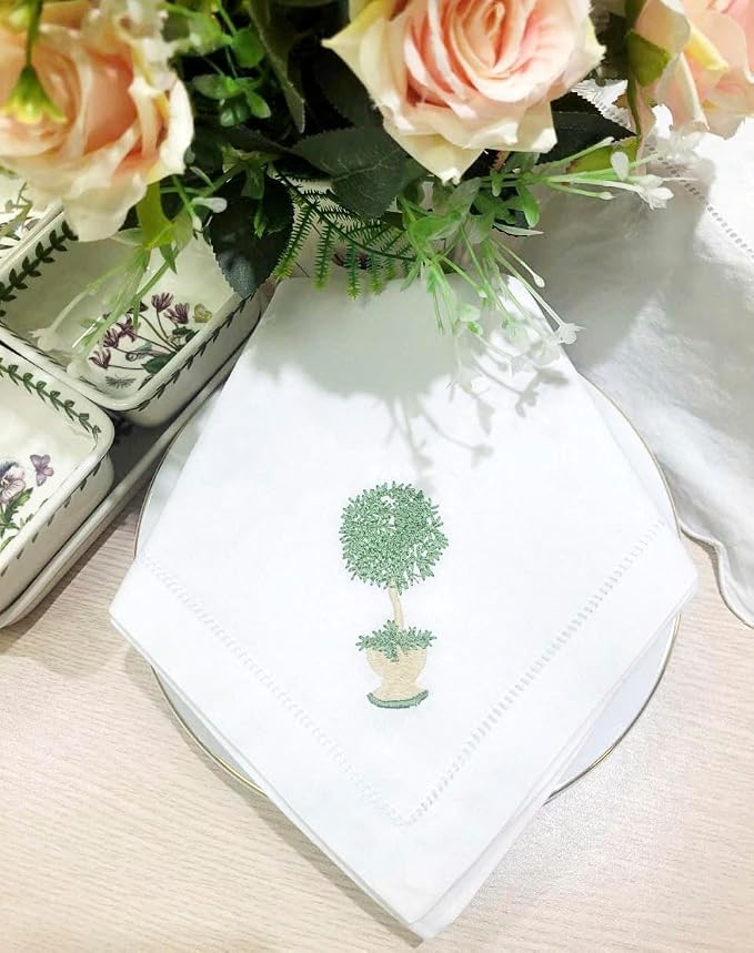 Embroidered Cloth Napkin Herb Tree Cotton Napkins Set of 6, 20 x 20 Hemstitch Table Napkins Machine Washable, Daily & Holidays, Great Gift Ideas - Image 2