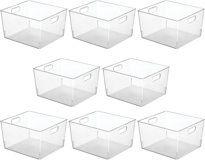 mDesign Large Modern Stackable Plastic Storage Organizer Bin Basket with Handles for Bathroom Vanity Organization - Shelf, Cubby, Cabinet, or Closet Organizing Decor - Ligne Collection, 8 Pack - Clear - Image 7