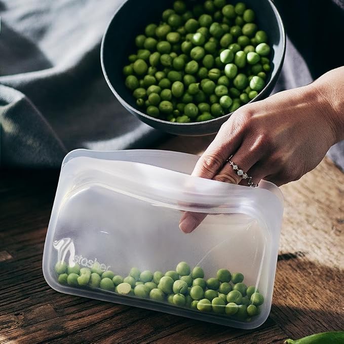 Stasher Premium Reusable Silicone Food Storage Bags, 4-Pack, Clear | Food-Safe Silicone, Eco-Friendly, Reusable Freezer Bags, Microwave, Dishwasher, Oven, Snack Bags, Lunch Containers, Meal Prep - Image 3
