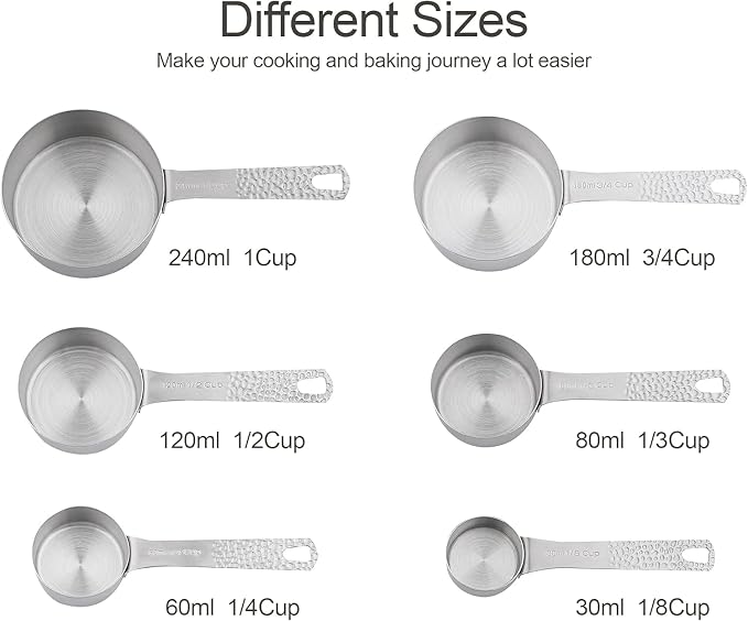 Measuring Cups and Spoons Set 14, Metric & US 18/8 Stainless Steel Measuring Cups and Spoons Set, Dry & Liquid Metal 6 Measure Cups & 7 Measure Spoons w/Leveler for Kitchen & Baking - Image 3