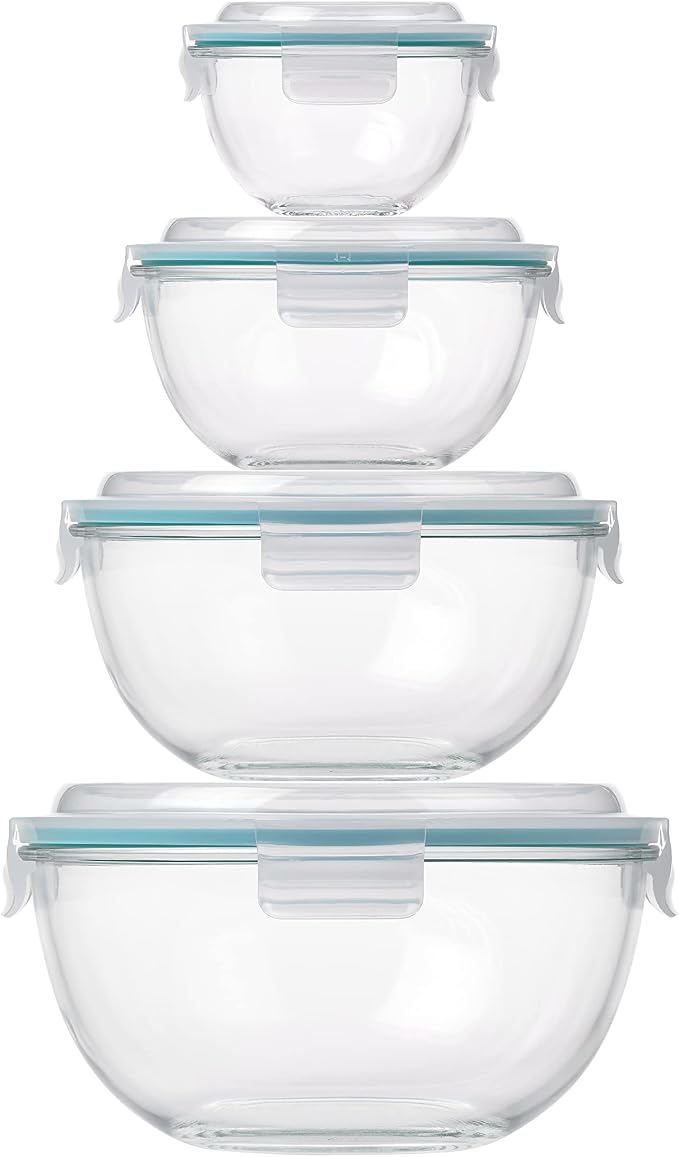 Glasslock Mixing Bowl with Latching Lids 8-Pieces Set – Airtight, Leakproof, BPA Free Lids, Nesting, Meal Prep, Baking, Salad, Food Storage & Serving Bowl, Microwave, Fridge & Freezer, Dishwasher Safe - Image 7