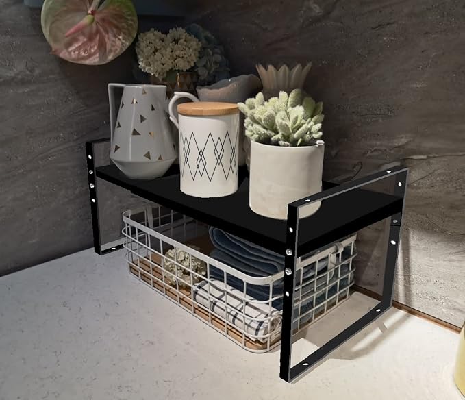 Jojocross Expandable Stackable Spice Rack Cabinet Shelf Organizer in Cabinets Shelves Kitchen Cupboard Organization Stack up Racks Pantry Countertop Storage Large/Black 2 Packs - Image 3
