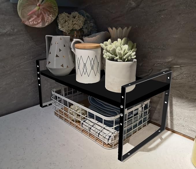 Jojocross Expandable Stackable Spice Rack Cabinet Shelf Organizer in Cabinets Shelves Kitchen Cupboard Organization Stack up Racks Pantry Countertop Storage Large/Black 1 Pack - Image 2