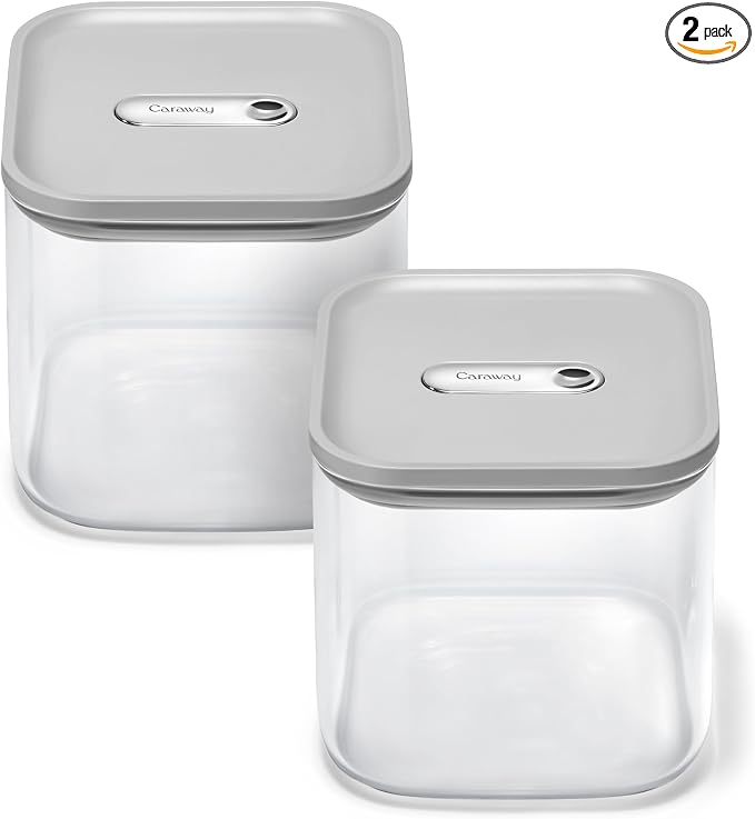 Caraway 2.5 qt Glass Airtight Food Storage Containers with Lids | Non-Toxic, Stackable, Space-Saving Airtight Containers for Pantry, Dry Goods, 2 Pack, Gray by Caraway