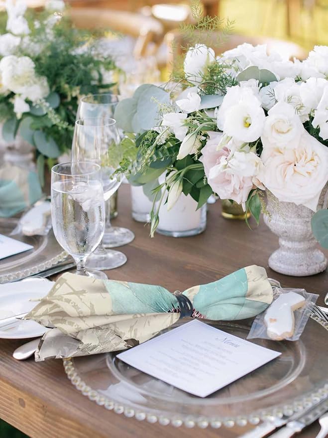 Teal Tulip Cloth Napkins Set of 8, Rustic Farmhouse Floral Cocktail Cloth Napkins 20 x 20 Inch, Elegant Flower Vintage Brown Washable Reusable Dinner Table Napkins for Wedding Holiday Party - Image 4