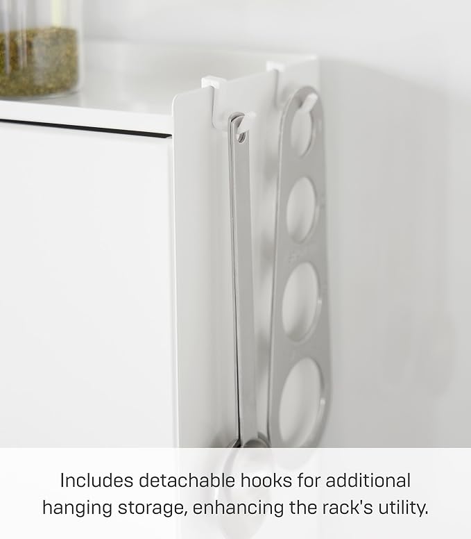 YAMAZAKI Home Spice Rack, Large Multi-Tier with Door Metal Shelves, White | Large kitchen seasoning and condiments spice rack features a concealable design with a door. A smart fit for modern homes. - Image 6