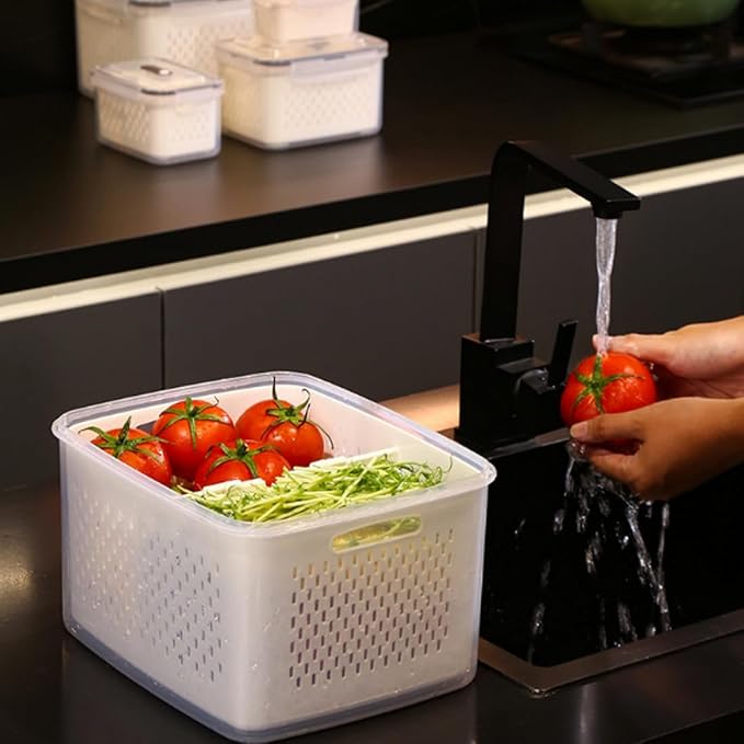 2026 New 4 in 1 Food Storage Container, Fruit Storage Containers for Fridge, Including Drain Basket, Produce Storage Containers with Lid and Strainer (M+L) - Image 8