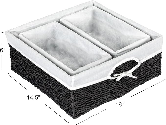 Household Essentials Wicker Basket Set, 3 Pieces, 1 Large and 2 Small Paper Rope Baskets for Storage and Organization - Image 2