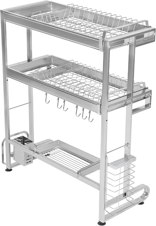 Sink Dish Drainer, 3-Tier Over Sink Dish Drying Rack, Large Capacity 304 Stainless Steel Dish Drying Rack, Expandable Over Kitchen Sink Organizer, Counter Organizer, Space Saver Dish Rack by Tiardocge