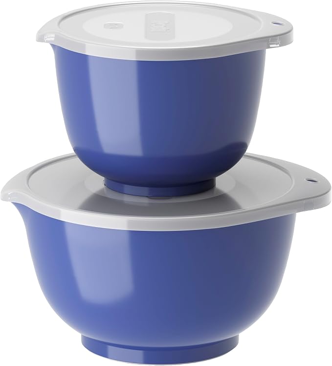 Rosti Margrethe Bowl Set, Set of 4 Bowls with 2 Bowls and 2 Lids, Recyclable Plastic, 1.5 Litre and 3 Litre, Electric Blue by Rosti