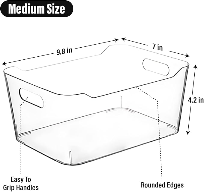 Clear storage organizer bins, Medium Kitchen Cabinet Organizers and Storage Baskets Pantry Fridge Containers for Organizing Cabinet Organization Perfect for Foods Snacks Chips Vitamin spices - Image 2