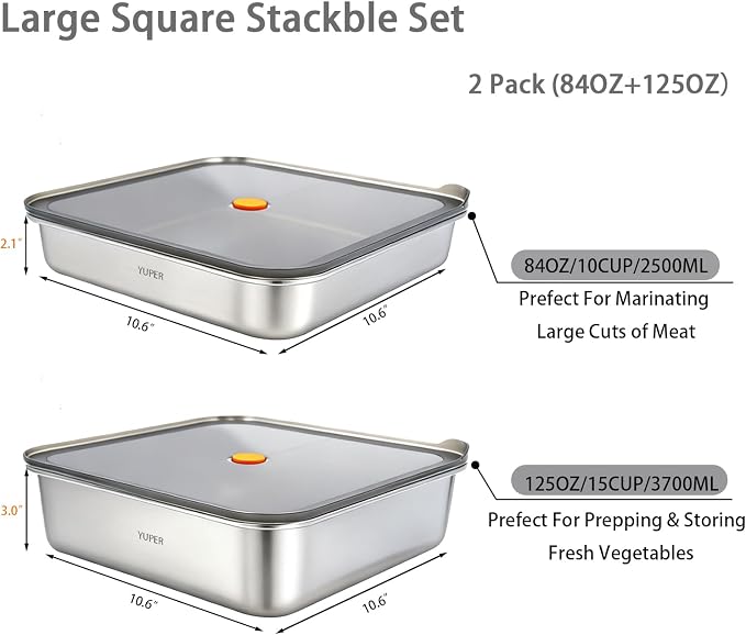 YUPER Stainless Steel Food Containers, 2 Pack (84+125OZ) | Meal Prep Containers Set with Lids, BPA Free, Leak Proof & Airtight, Microwave, Dishwasher, Fridge, Freezer & Oven Safe - Image 2