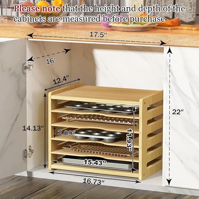 6 Tier Wood Tray Dividers for Cabinets, Cookie Sheet Organizer for Cabinet | Premium Wood, Multiple Sizes, Saving Space, Vertical Tray Dividers for Storing pans, Baking trays, Cutting Board - Image 2