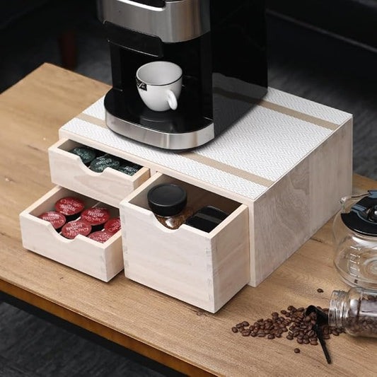 DDYURI Kitchen Storage Organizer with 3 Drawers for Coffee Brew K Cup/Coffee Pod Holder - Office Organization Drawer for Desk, Multi-Purpose Mini Wood Cabinet Countertop Stand Shelf CF2D3C White by DDYURI