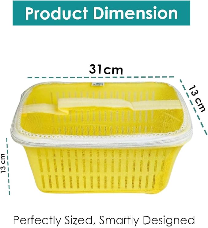 Go Hooked Multipurpose Plastic Storage/Gift Basket With Net Cover | Stylish Basket With Zip Net Cover Pack Of 4 (Yellow) - Image 5