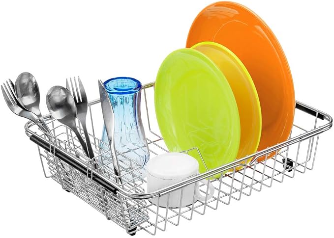 SANNO Dish Drying Rack with Stainless Steel Utensil Holder Large Dish Rack Drainer Stainless Steel Utensil Silverware Holder Organizer - Image 4
