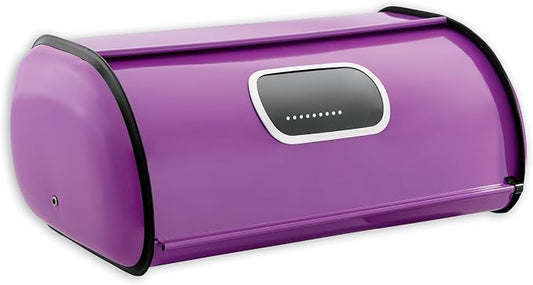 Window Breadbox for Kitchen Countertop, Purple Punch | Countertop bread box with clear viewing window, rear air vents, and durable metal construction bread and baked goods storage by MontgomeryWard