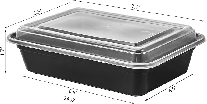 Jaluxing 24 oz Meal Prep Containers With Lids Reusable 50 Pack Extra-thick Plastic Food Storage Black Disposable To Go Lunch Box BPA Free Stackable Microwave Dishwasher Freezer Safe (Formerly FULING) - Image 2