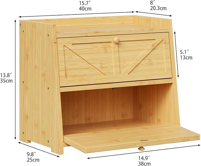 Trironsun Vintage Double Layer Bread Box for Kitchen Counter Bamboo Bread Storage Container Large Capacity Bread Storage Bin (Natural Bamboo) - Image 5
