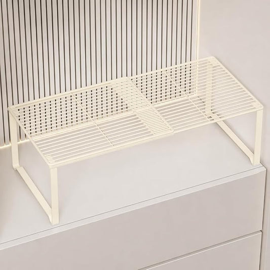 Extendable Metal Wire Shelf Organizer - Adjustable 15-24.4in Length, Stackable Storage Rack for Kitchen/Pantry/Bathroom/Shoe Cabinet/Tool Closet (1, Cream) by HGZBS