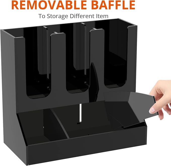 Richboom Cup and Lid Organizer, 6 Compartments with 2 Removable Dividers Coffee Station Countertop Cup Dispenser Condiment Organizer Accessories Caddy for Breakroom, Office, Home - Black - Image 3