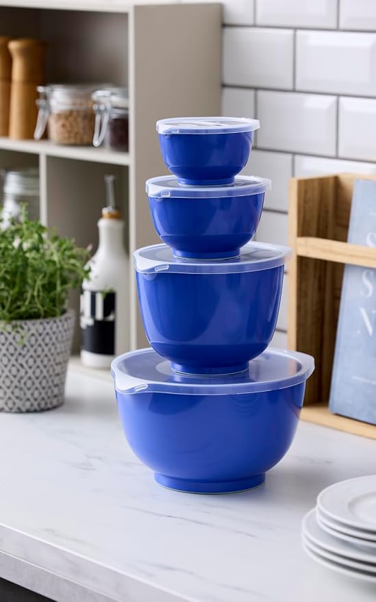 Rosti Margrethe Set of 4 Plastic Mixing Bowls - 4 Lids Included - Airtight Salad Bowls - Airtight Salad Bowls - 0.25 Litre, 0.5 Liter, 1.5 Litre and 3 Litre, Electric Blue - Image 2