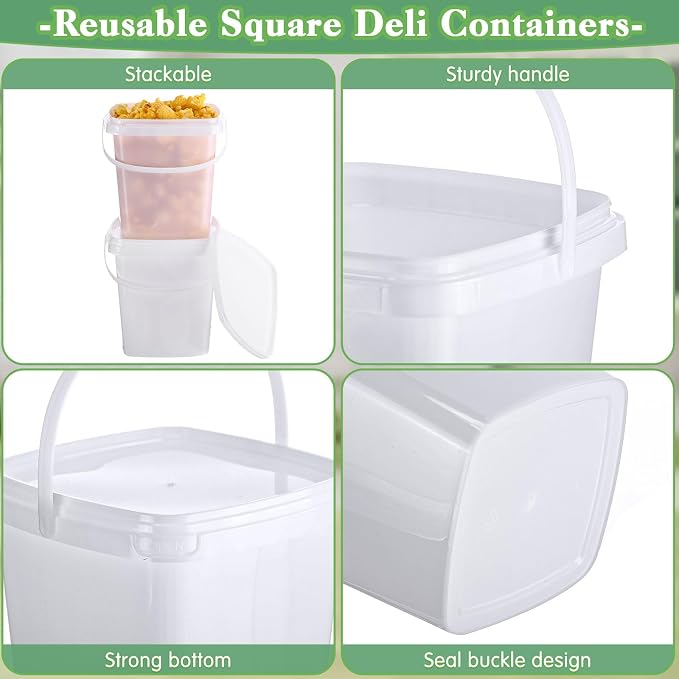 12 Pcs 2 Qt/ 67 Oz/ 2 L Plastic Food Containers, 0.5 Gallon Ice Cream Buckets with Lids and Handle Reusable Square Deli Containers Freezer and Microwave Safe for Kitchen Food Drinks Storage - Image 3