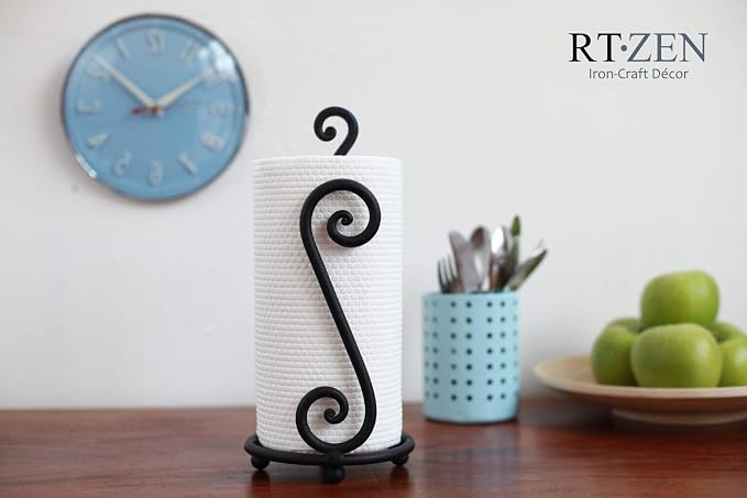 Matte Black Paper Towel Holder Non-Slip Base Countertop | Decorative Farmhouse Paper Roll Holder, Rustic Metal Modern Stylish Accent Durable Stand for Kitchen, Bathroom (Swirl) - Image 5