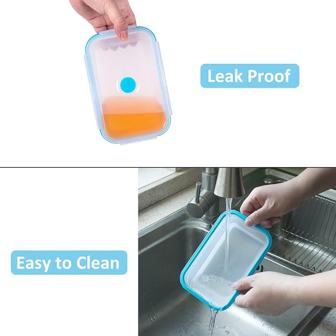 Collapsible Food Storage Containers with Airtight Lid & Vent, 27oz, Kitchen Stacking Silicone Collapsible Meal Prep Container Set for Leftover, Microwave Freezer Dishwasher Safe, Translucent, Set of 4 - Image 7