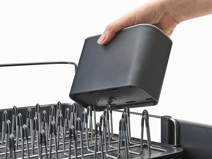 Joseph Joseph Extendable Dish Drying Rack with Dual Parts - Stainless Steel, Non-Scratch, Movable Utensil Drainer & Drainage Spout, Gray - Image 2