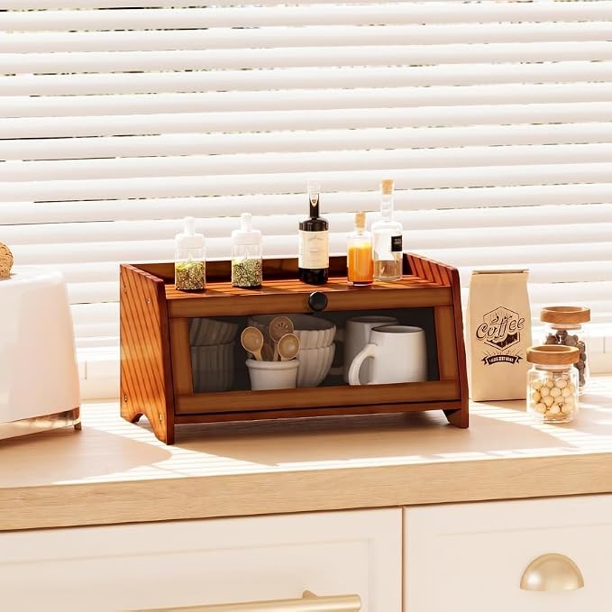 BAMBANG Bread Box for Kitchen Countertop, Bamboo Bread Box for Homemade Bread, Wooden Farmhouse Bread Storage Container, Large Breadbox Bread Bin Organizer for Counter Cabinet Pantry, Brown - Image 5