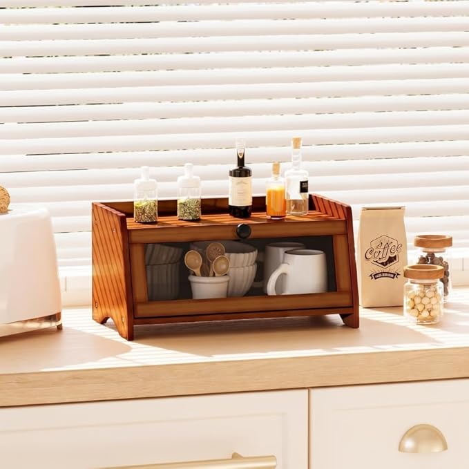 BAMBANG Bread Box for Kitchen Countertop, Bamboo Bread Box for Homemade Bread, Wooden Farmhouse Bread Storage Container, Large Breadbox Bread Bin Organizer for Counter Cabinet Pantry, Brown - Image 5