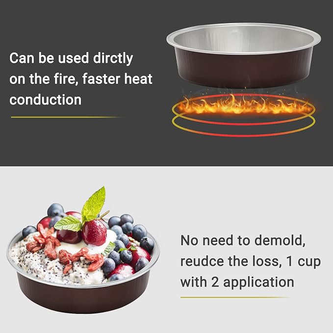 Beasea Disposable Mini Pie Tins With Lids, 4 Inch 50 Pack Disposable Mini Pie Pans, 8 Oz Aluminum Foil Coffee Brown Tart Pans Round Oven Baking Small Cake Tin for Cheesecake Fruit Tart Quiche - Image 3