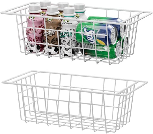Slideep 17.5'' Large Storage Baskets Chest Freezer Organizer, Sturdy Metal Wire Pantry Freezer Bin for Home Kitchen Organization 2 Packs, White by WelcometotheSlideep