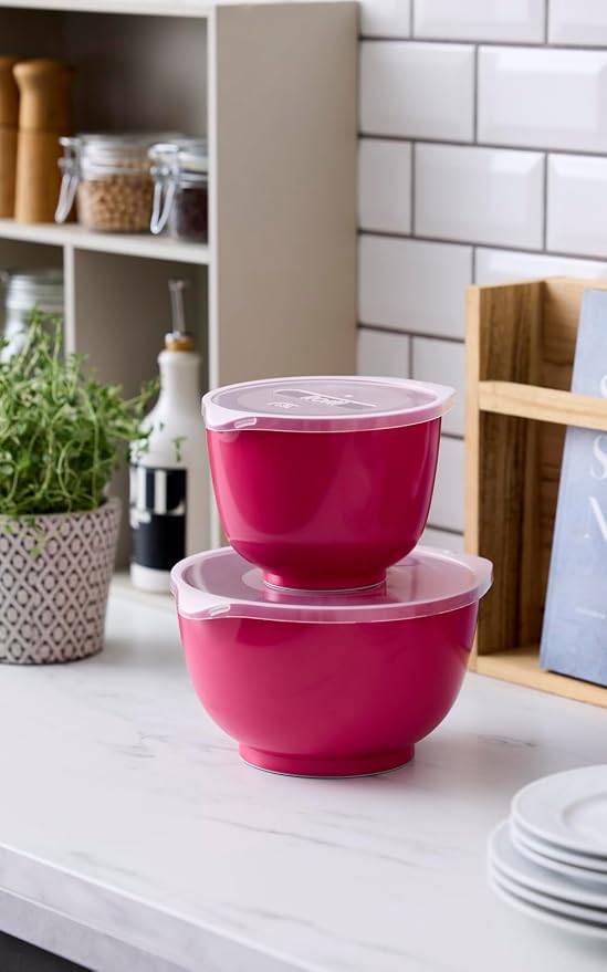 Rosti Margrethe Bowl Set, Set of 4 Bowls with 2 Bowls and 2 Lids, Recyclable Plastic, 1.5 Litre and 3 Litre, Beetroot - Image 3