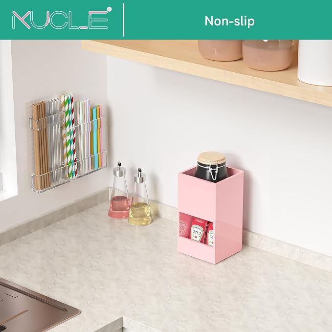 2-Tier Coffee Station Organizer for Countertop, 2 Compartments Pink Acrylic Cup and Lid Holder Tea Condiment Storage Upright Coffee Bar Organizer Pod Dispenser for Office Breakroom Home Kitchen - Image 3