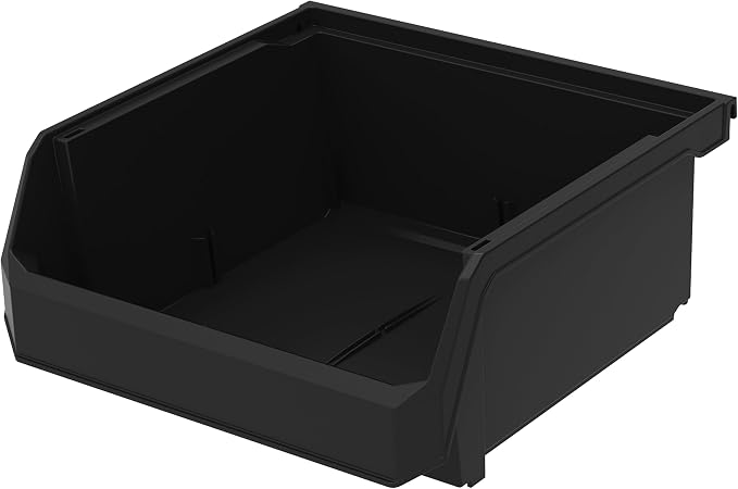Medium-Wide Stackable Plastic Storage Bins, 4-Pack, Black | Open-Front Stackable Bins For Garage, Pantry, Closet & Office, 11"L X 11"W X 5"H, Nests When Empty, Durable Plastic, - Image 6