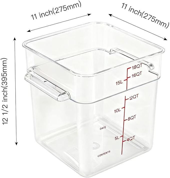 4 Pack Food Storage Containers with Red Lids, 18.0 Qt - Square, Clear, Polycarbonate, for Restaurant Commercial Kitchen and Home party - Image 2