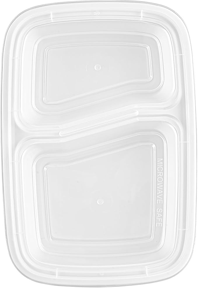 Asporto 32 Ounce Compartment Take Out Boxes, 50 Microwavable Meal Prep Containers - 2 Compartments, With Clear Plastic Lids, White Plastic Food Containers, Do Not Contain BPA - Restaurantware - Image 14