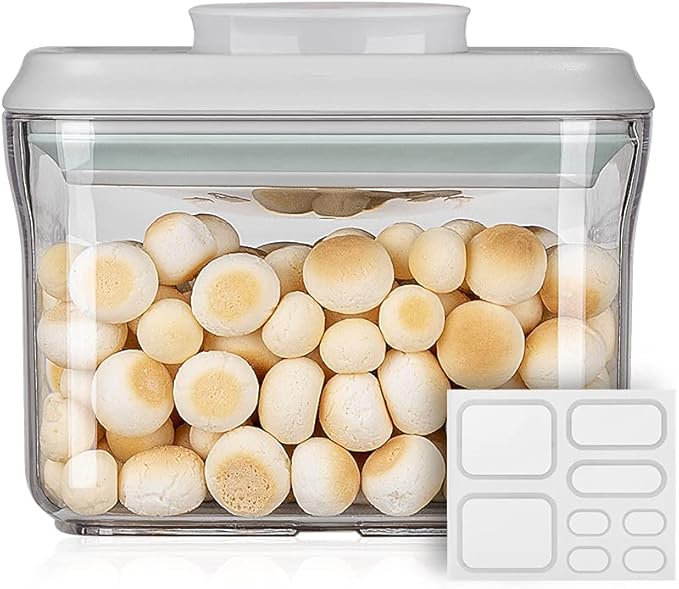 Airtight Food Storage Container - 0.32 QT （380ml Small Pop Up Food Containers With Lids, Bpa Free Stackable Container for Sugar Tea Candy- 8 Labels - Clear by ANKOU