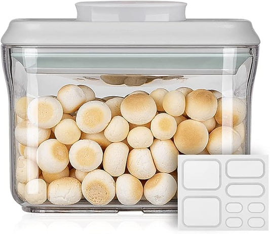 Airtight Food Storage Container - 0.32 QT （380ml Small Pop Up Food Containers With Lids, Bpa Free Stackable Container for Sugar Tea Candy- 8 Labels - Clear by ANKOU