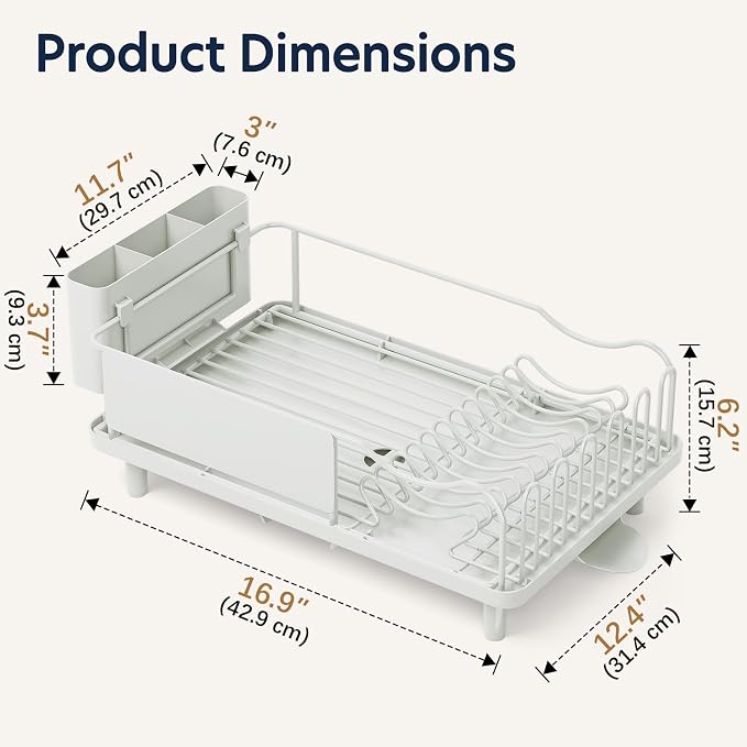 KINGRACK Dish Drying Rack for Kitchen Counter, Dish Drainer with Cup Holder | 16.9"L x 12.4" W Dish Rack with Spacious Drying Capacity, Quick Auto Dish Drainer for Plate Dish Dinnerware, Pale Green - Image 3